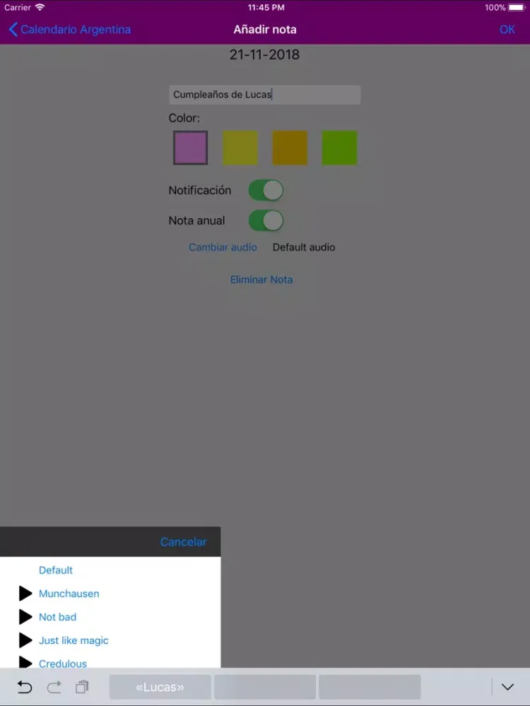 Tangkapan layar Calendario 2019 Argentina NoAd iPad 