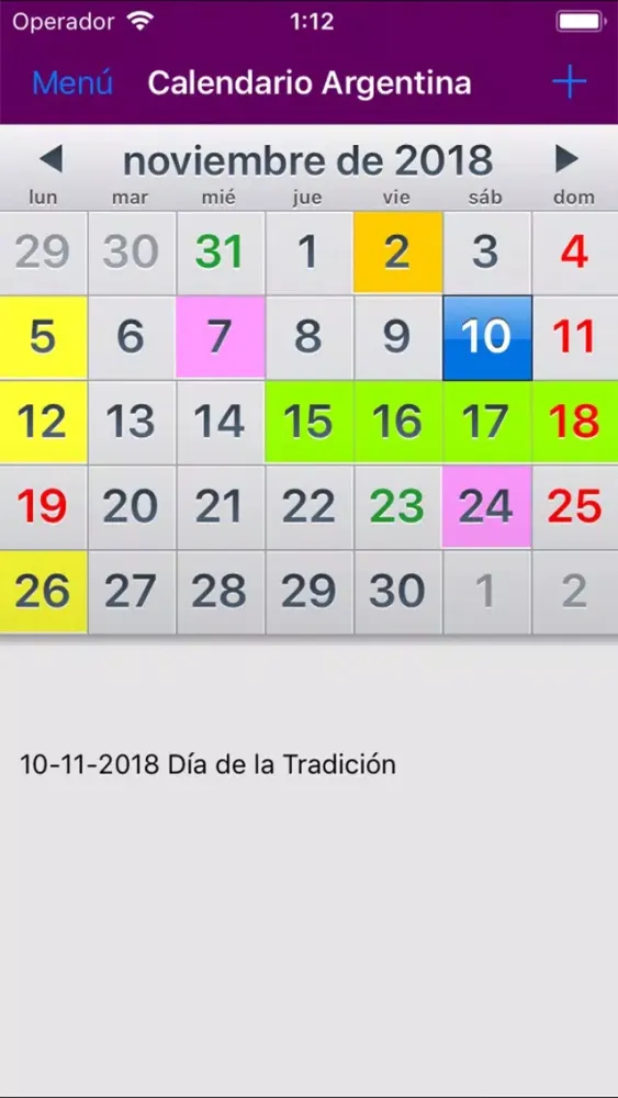 Tangkapan layar Calendario 2019 Argentina NoAd