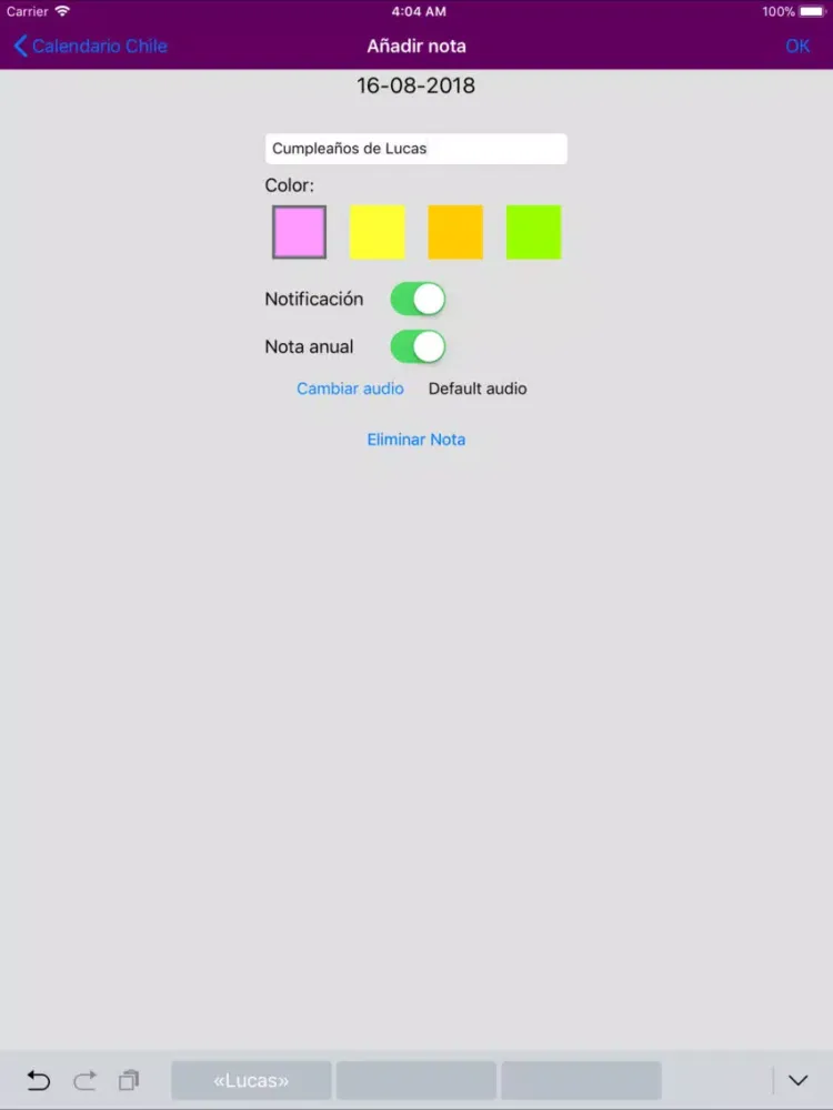 Tangkapan layar Calendario 2019 Chile NoAds iPad 