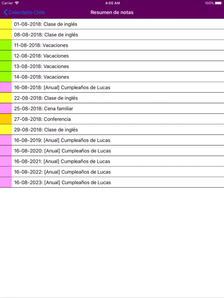 Tangkapan layar Calendario 2019 Chile NoAds iPad 