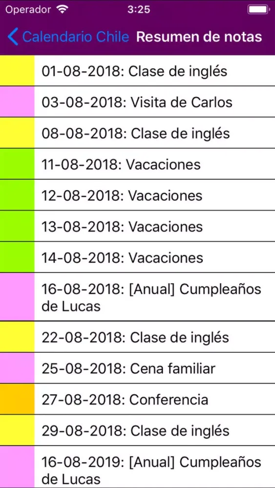 Tangkapan layar Calendario 2019 Chile NoAds