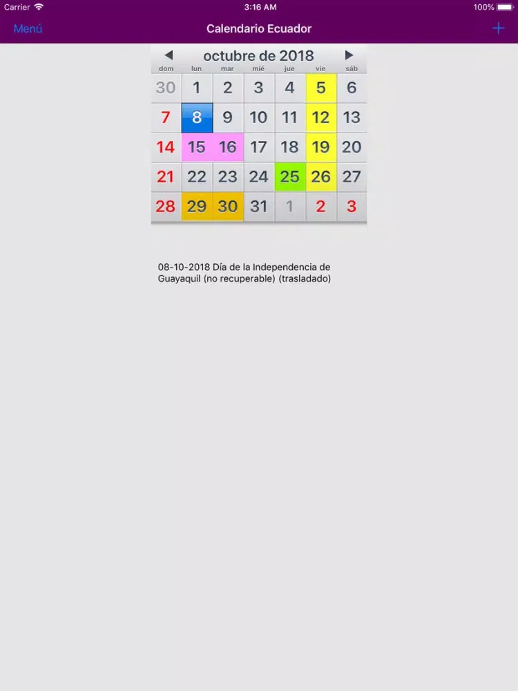 Calendario 2019 Ecuador iPad  سکرین شاٹس