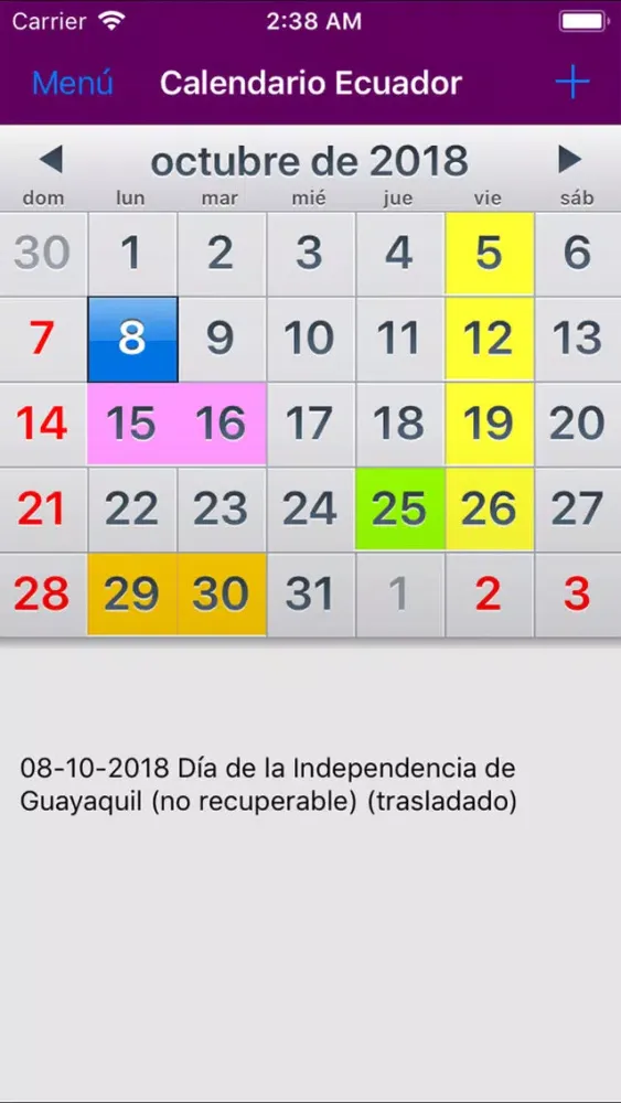 Calendario 2019 Ecuador سکرین شاٹس