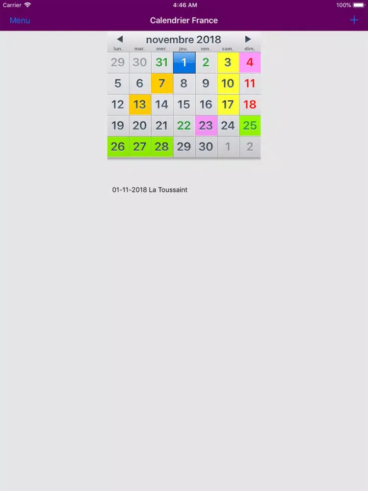 Calendrier 2019 Fériés France iPad  Ekran Görüntüleri