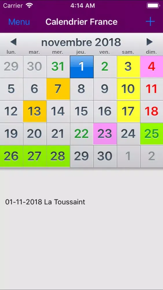 Calendrier 2019 Fériés France Ekran Görüntüleri
