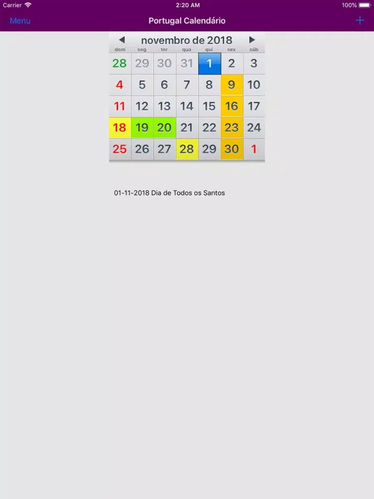 Ảnh chụp màn hình của Calendário 2019 Portugal NoAds iPad 