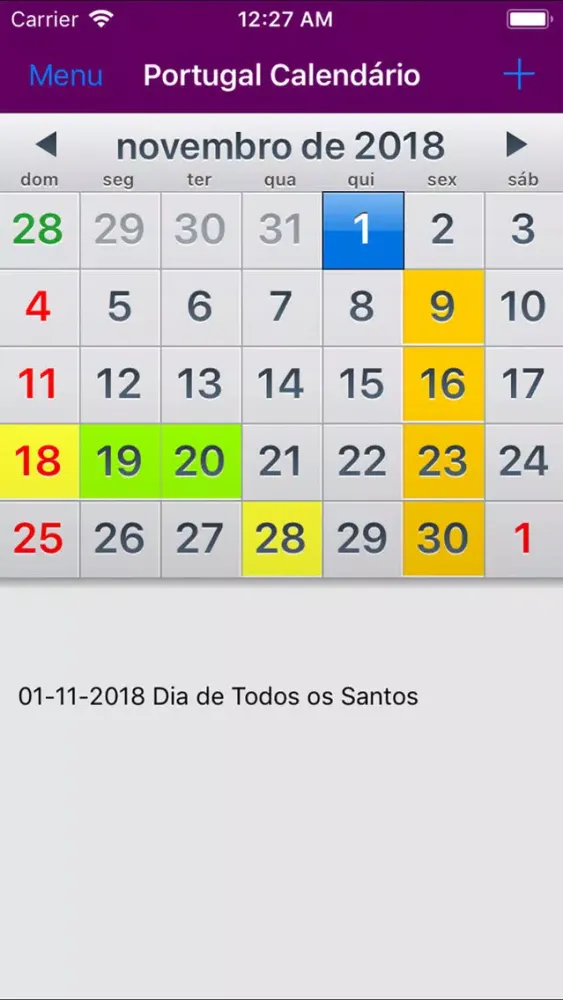 Ảnh chụp màn hình của Calendário 2019 Portugal NoAds