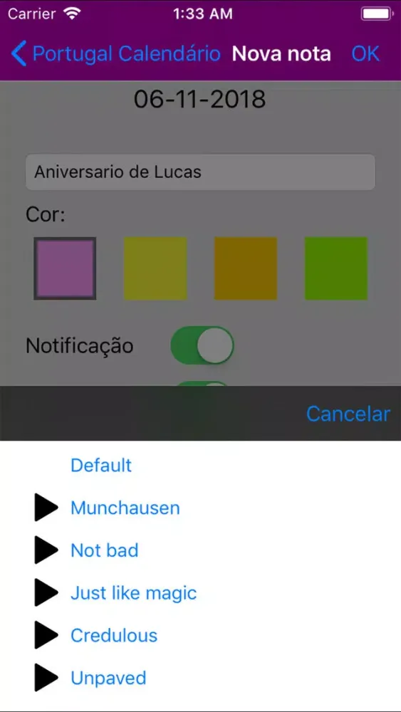 Ảnh chụp màn hình của Calendário 2019 Portugal NoAds