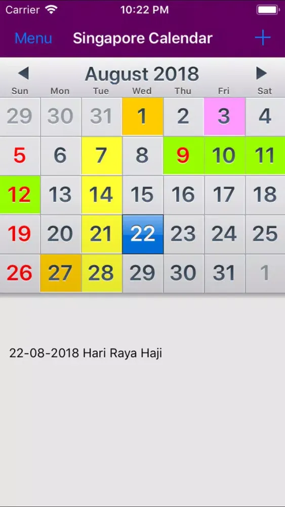 Capturas de pantalla de 2019 Singapore Calendar