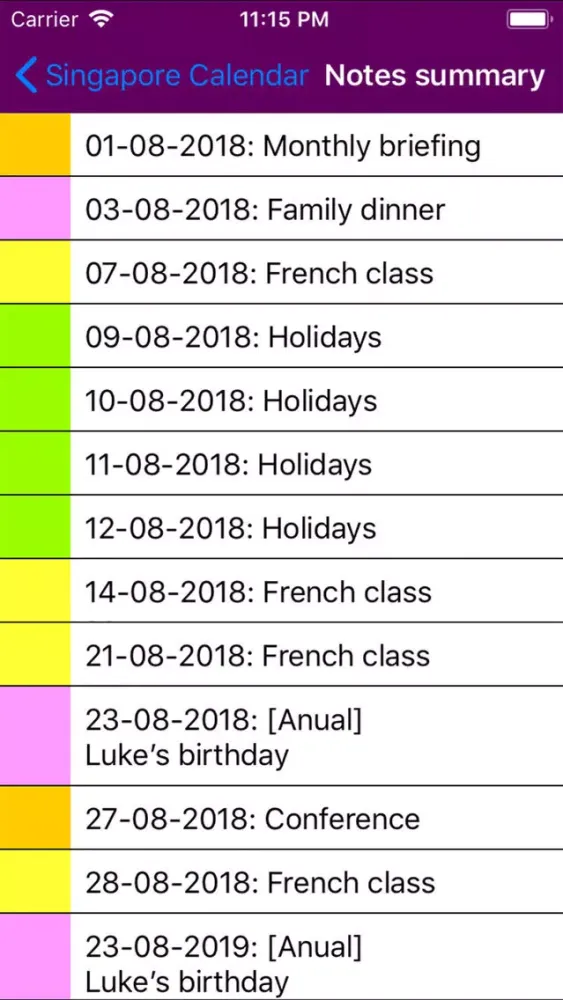 Capturas de pantalla de 2019 Singapore Calendar