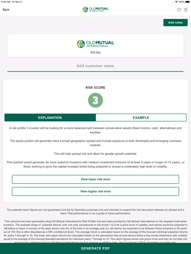 Zrzuty ekranu International Risk Profiler iPad 