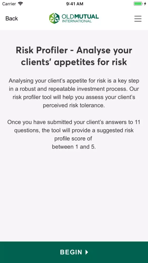 Zrzuty ekranu International Risk Profiler
