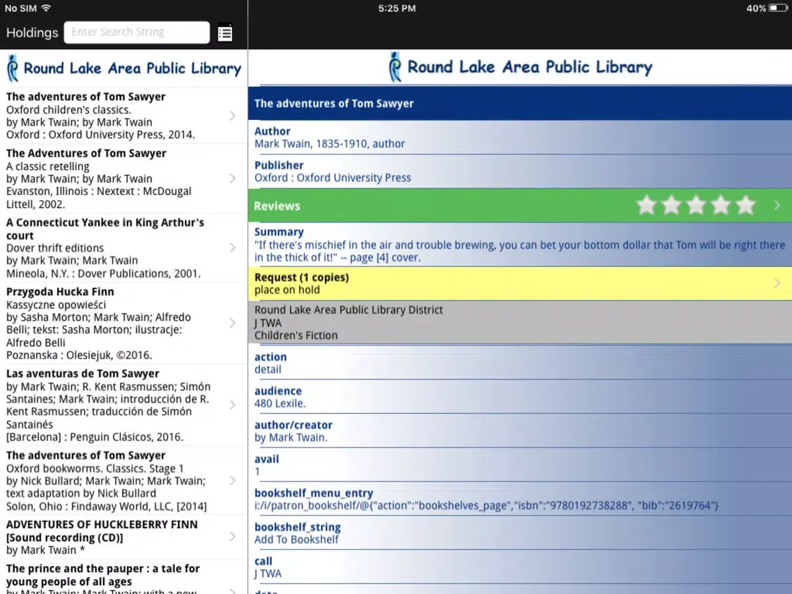 ภาพหน้าจอของ Round Lake Area Library iPad 