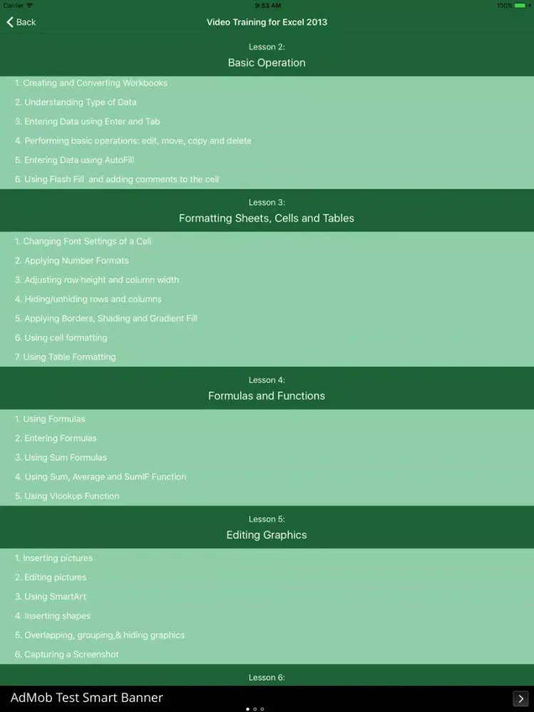 Video Training for Excel 2013 iPad  Screenshots