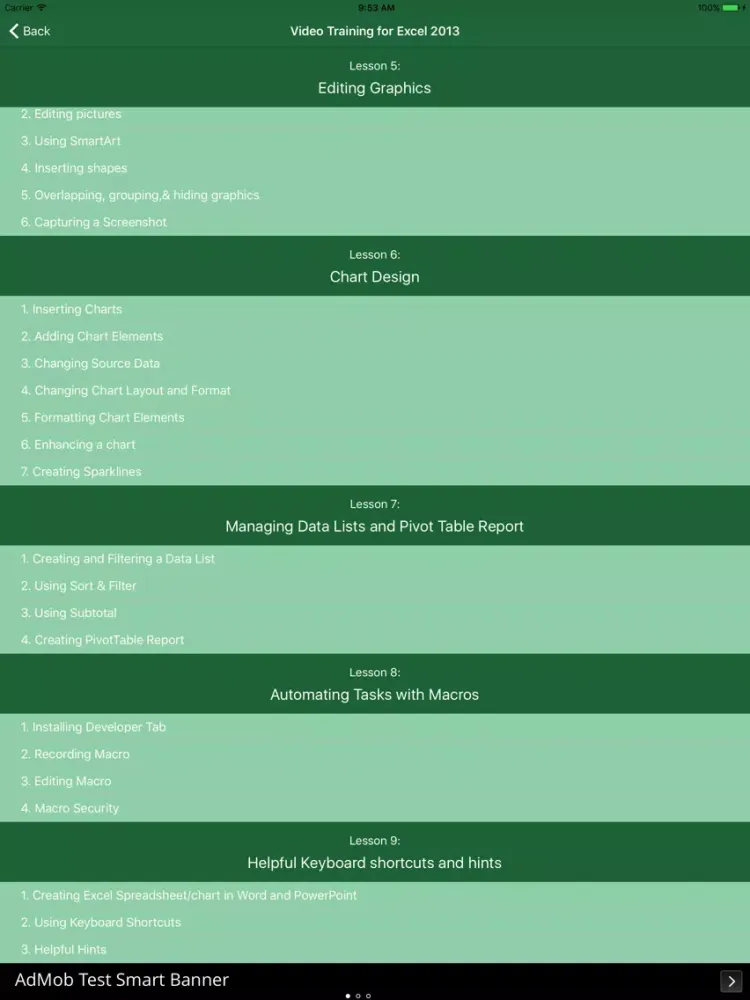 Video Training for Excel 2013 iPad  Screenshots