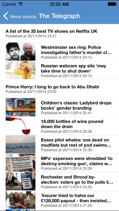 Capturas de tela do UK News Reader