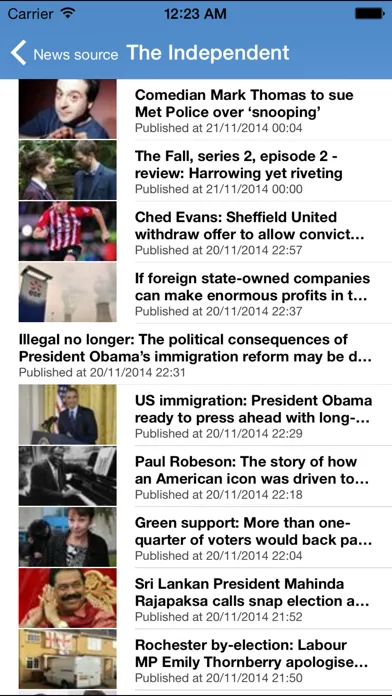 Capturas de tela do UK News Reader