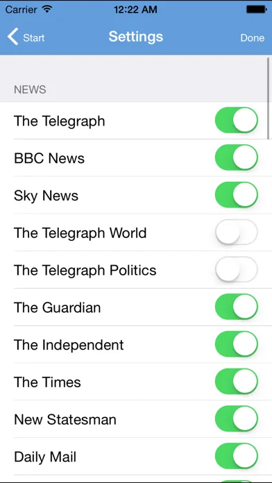 Capturas de tela do UK News Reader