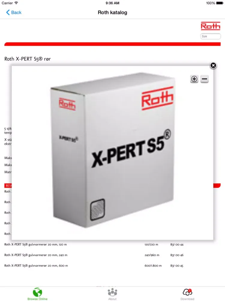 Tangkapan layar Roth katalog iPad 