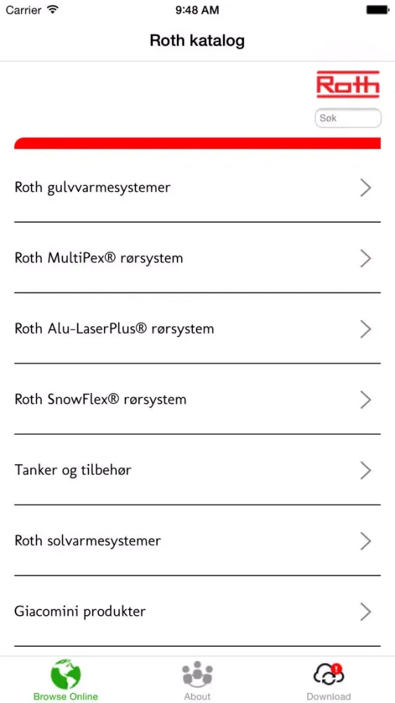 Tangkapan layar Roth katalog