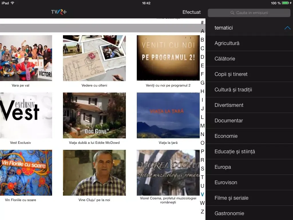 Capturas de tela do TVR+ iPad 