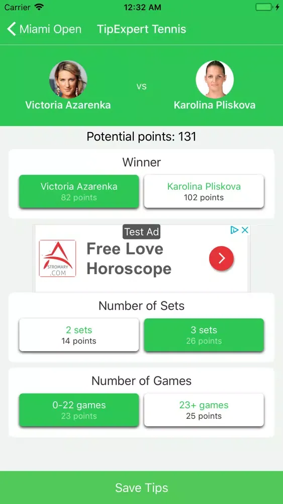Ảnh chụp màn hình của TipExpert Tennis
