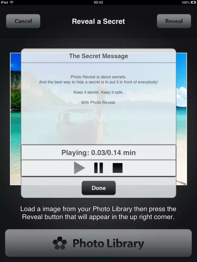 تصاویر Photo Reveal - Encrypted secret text and audio messages hidden in images iPad 