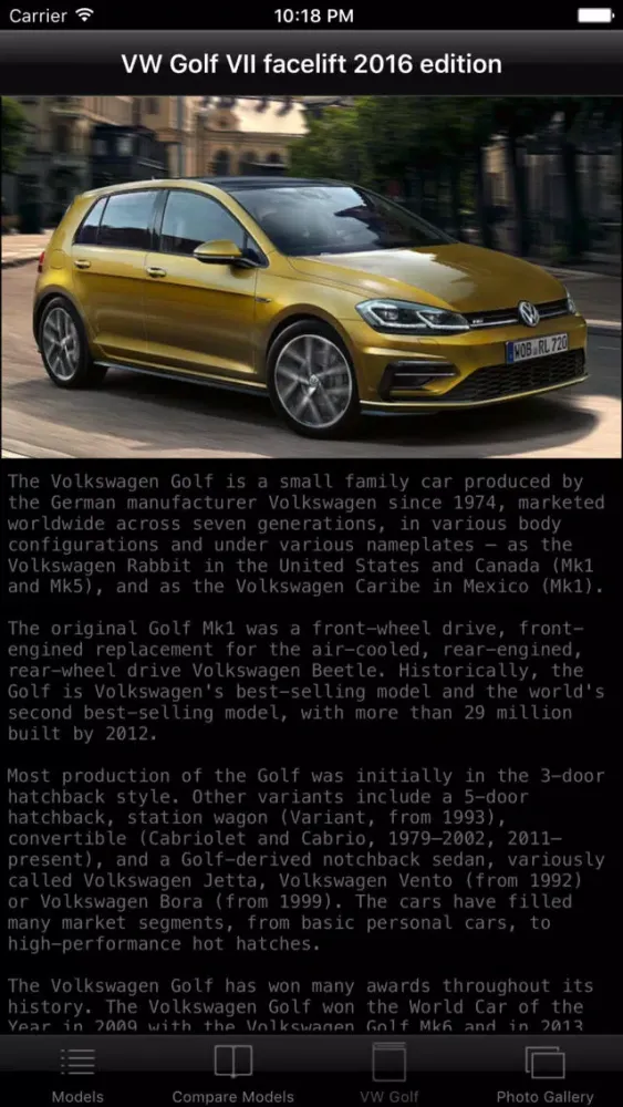 Capturas de tela do Specs for VW Golf VII facelift 2016 edition