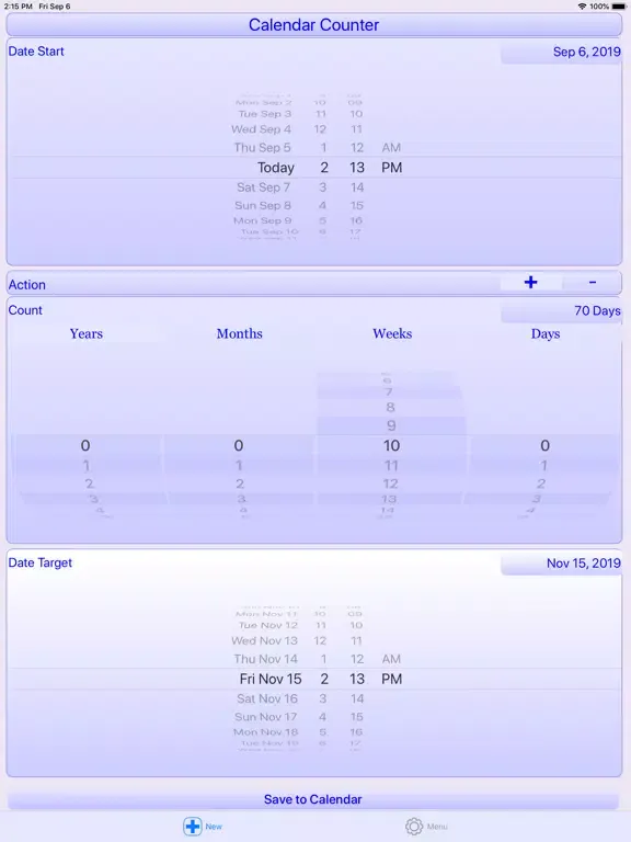 Calendar Counter iPad  Screenshots