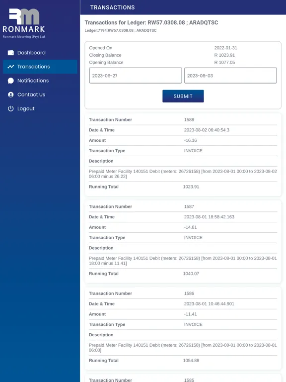 Zrzuty ekranu Ronmark Metering iPad 