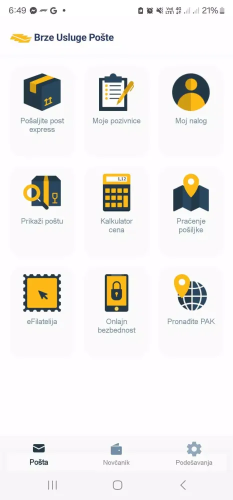 Screenshot di Pošta Srbije