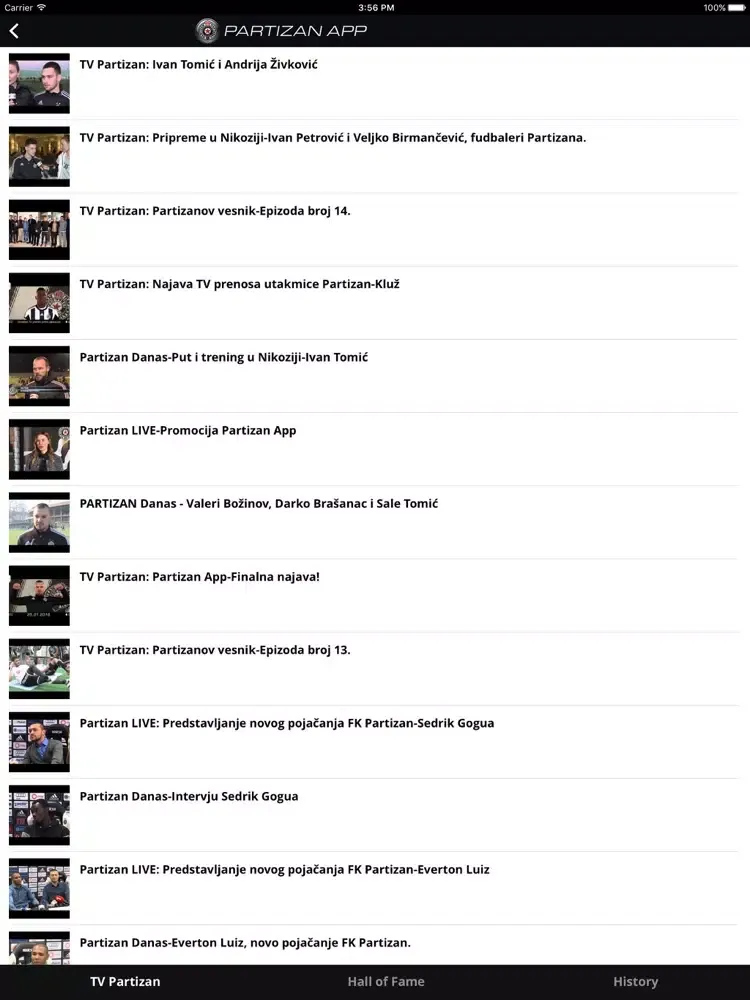 Tangkapan skrin Partizan App iPad 