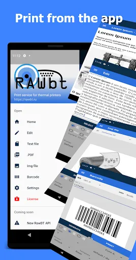 Capturas de tela do RawBT print service
