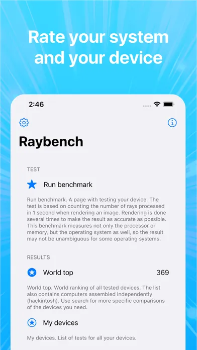 Capturas de tela do Raybench: OS system speed test