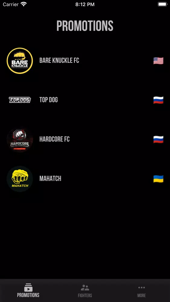 Capturas de tela do Bare Knuckle Rankings