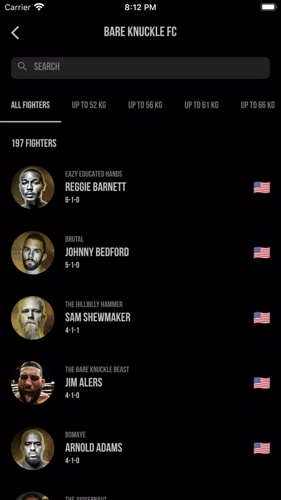 Capturas de tela do Bare Knuckle Rankings