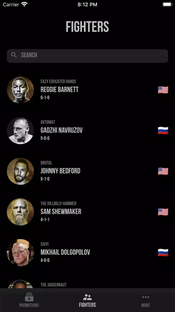 Capturas de tela do Bare Knuckle Rankings