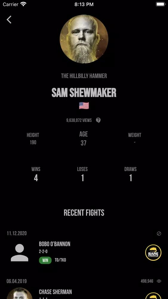 Capturas de tela do Bare Knuckle Rankings