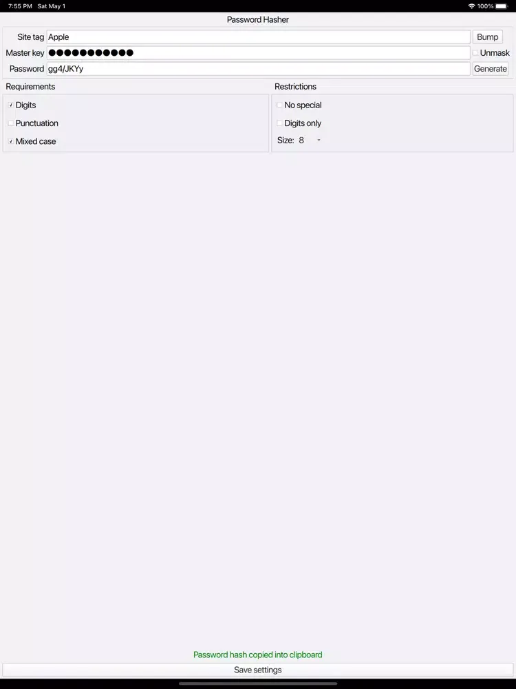Password Hasher iPad  स्क्रीनशॉट