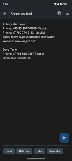 Share Contacts: Text, VCF, CSV Screenshots
