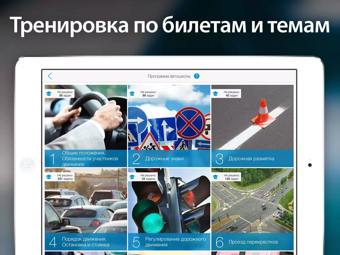 Zrzuty ekranu Билеты ПДД 2015 – 2016. Официальная программа автошкол: правила дорожного движения с комментариями, дорожные знаки и экзамен ГИБДД. iPad 