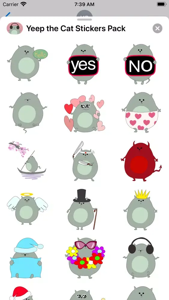 ภาพหน้าจอของ Yeep the Cat Stickers Pack