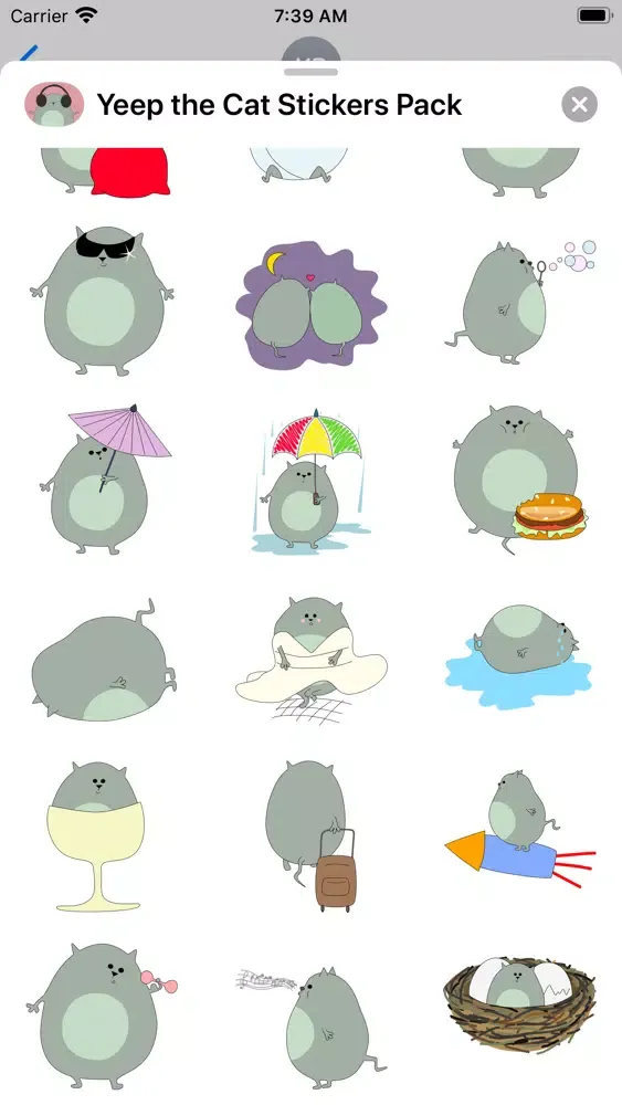 ภาพหน้าจอของ Yeep the Cat Stickers Pack