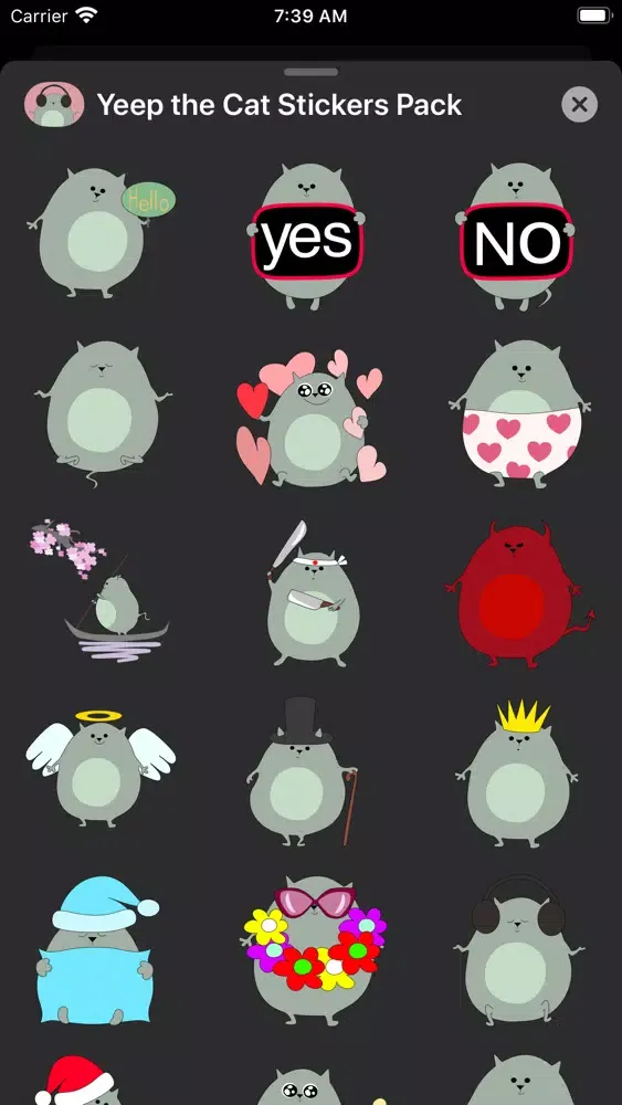 ภาพหน้าจอของ Yeep the Cat Stickers Pack