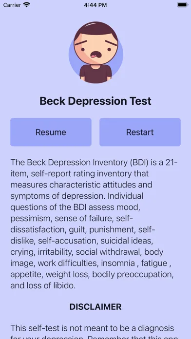 Beck Depression Test Screenshots