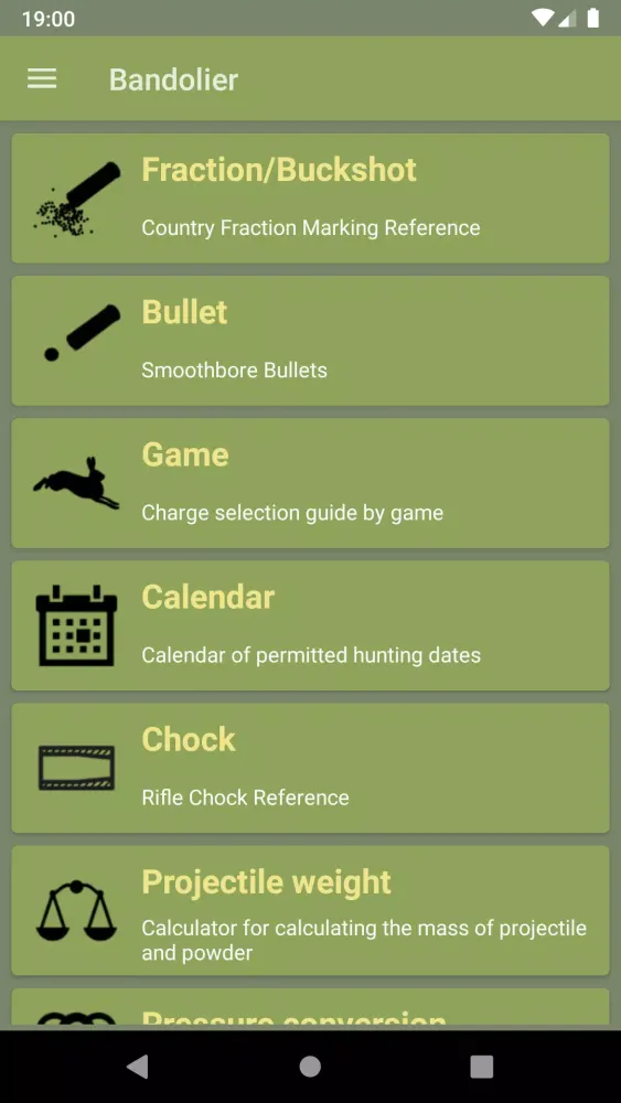 Tangkapan skrin Hunter's guide "Bandolier"