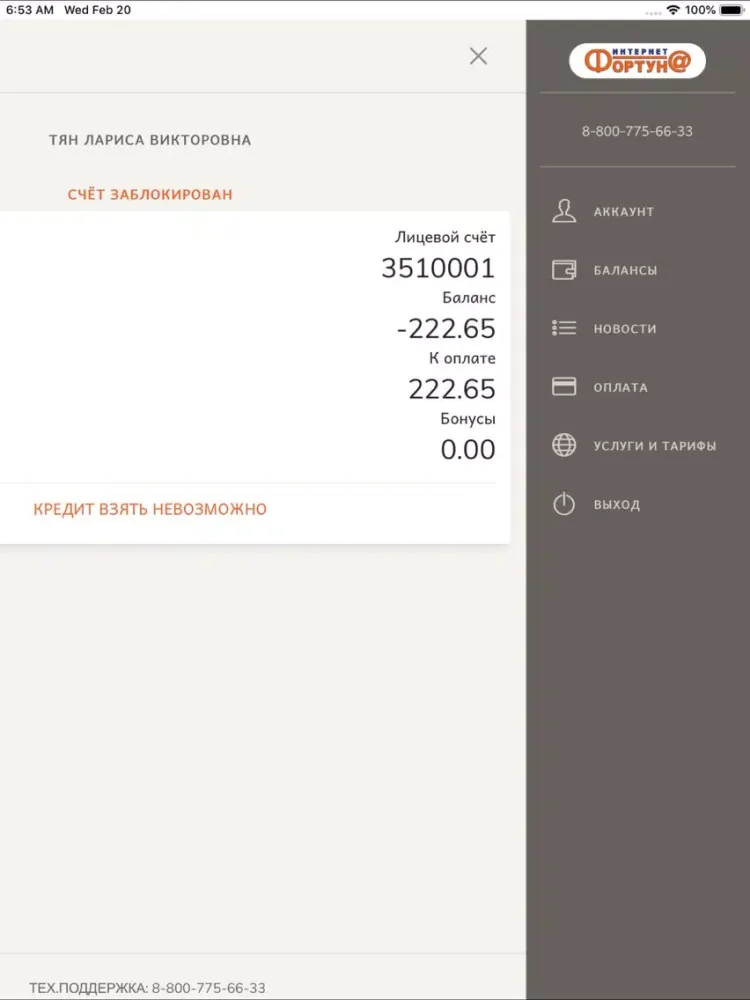 Фортуна Телеком ЛК iPad 应用截图