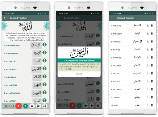 Zrzuty ekranu Quran, Makhraj, Tajweed