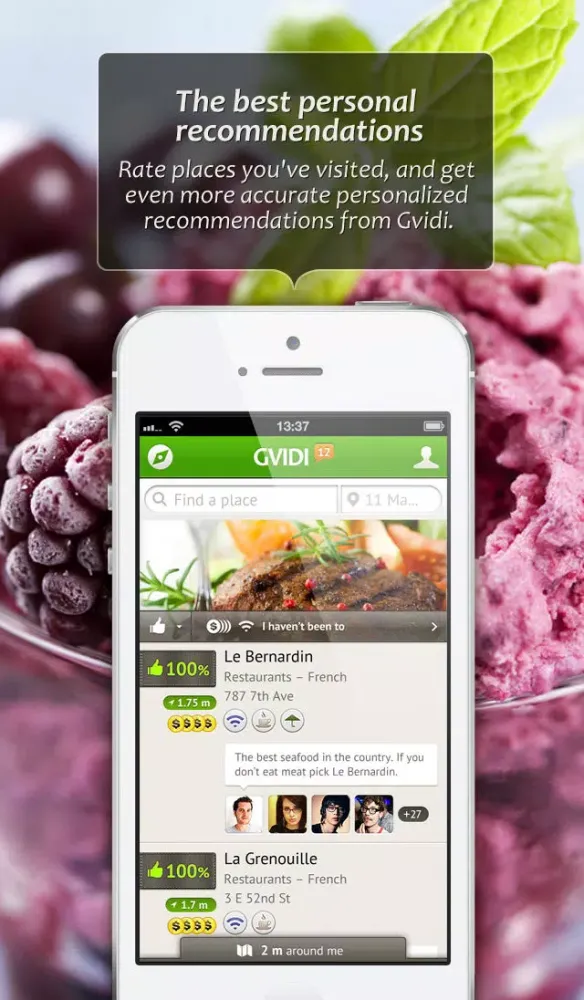 Screenshot di Gvidi, your personal guide to the best restaurants, cafes and bars in the city