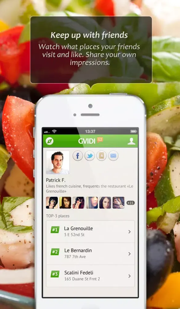 Screenshot di Gvidi, your personal guide to the best restaurants, cafes and bars in the city